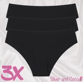 SilverAndCoco® - 3 stuks Naadloze Onderbroek / Seamless Broekje Dames / Zacht Brazilian Slipje / Naadloos Stretch Ondergoed Vrouw / Hipster Dames Lingerie Broekje Slip Black - Zwart / Small