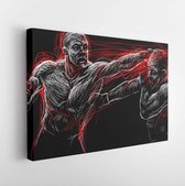 Onlinecanvas - Schilderij - Twee Vechtende Man Agressief Vechten Grafische Zwarte Achtergrond Art Horizontaal Horizontal - Multicolor - 115 X 75 Cm