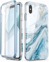 Cosmo 360 Backcase hoesje met screenprotector iPhone XS - X - Marmer Blauw