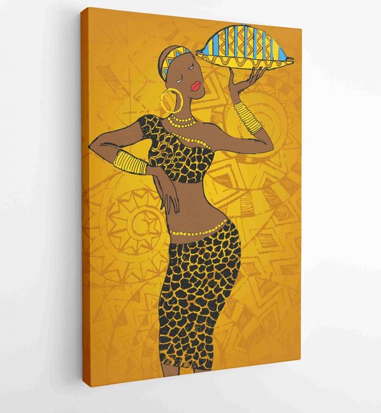 Handgetekende illustratie Mooie zwarte vrouw.Afrikaanse vrouw - Moderne schilderijen - Verticaal - 124007719 - 50*40 Vertical