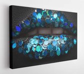 Onlinecanvas - Schilderij - Lippen Met Creatieve Make-up Zwarte Achtergrond Art Horizontaal Horizontal - Multicolor - 115 X 75 Cm