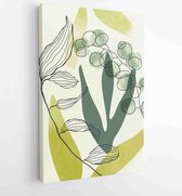 Water kleur boho gebladerte lijnwerk tekenen met abstracte vorm. Abstract Plant Art-ontwerp voor print, omslag, behang, minimale en natuurlijke kunst aan de muur. 2 - Moderne schil