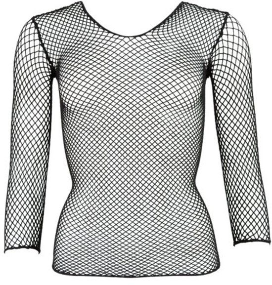 Mandy Mystery Lingerie – Visnet Shirt Transparant voor Pikant Uiterlijk – One Size – Zwart