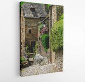 Onlinecanvas - Schilderij - Belcastel Middeleeuwse Herenhuizen En Straat. Aveyron. Frankrijk Art Verticaal Vertical - Multicolor - 115 X 75 Cm