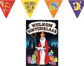 Sinterklaas versiering feestpakket inclusief 3x stuks papieren vlaggenlijnen 6 meter en A1 deurposter