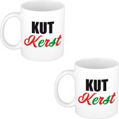 4x stuks cadeau kerstmok Kutkerst - 300 ml - keramiek - koffiemok / theebeker - Kerstmis - kersthater / kutkerst