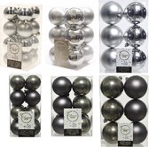 Kerstversiering kunststof kerstballen kleuren mix antraciet/zilver 4-6-8 cm pakket van 68x stuks