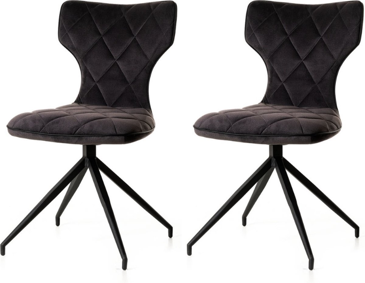 WAYS. – Elegante eetkamerstoelen – Grijs – Verfijnd en hedendaags design – Stevige metalen vierpoot – 2 stuks