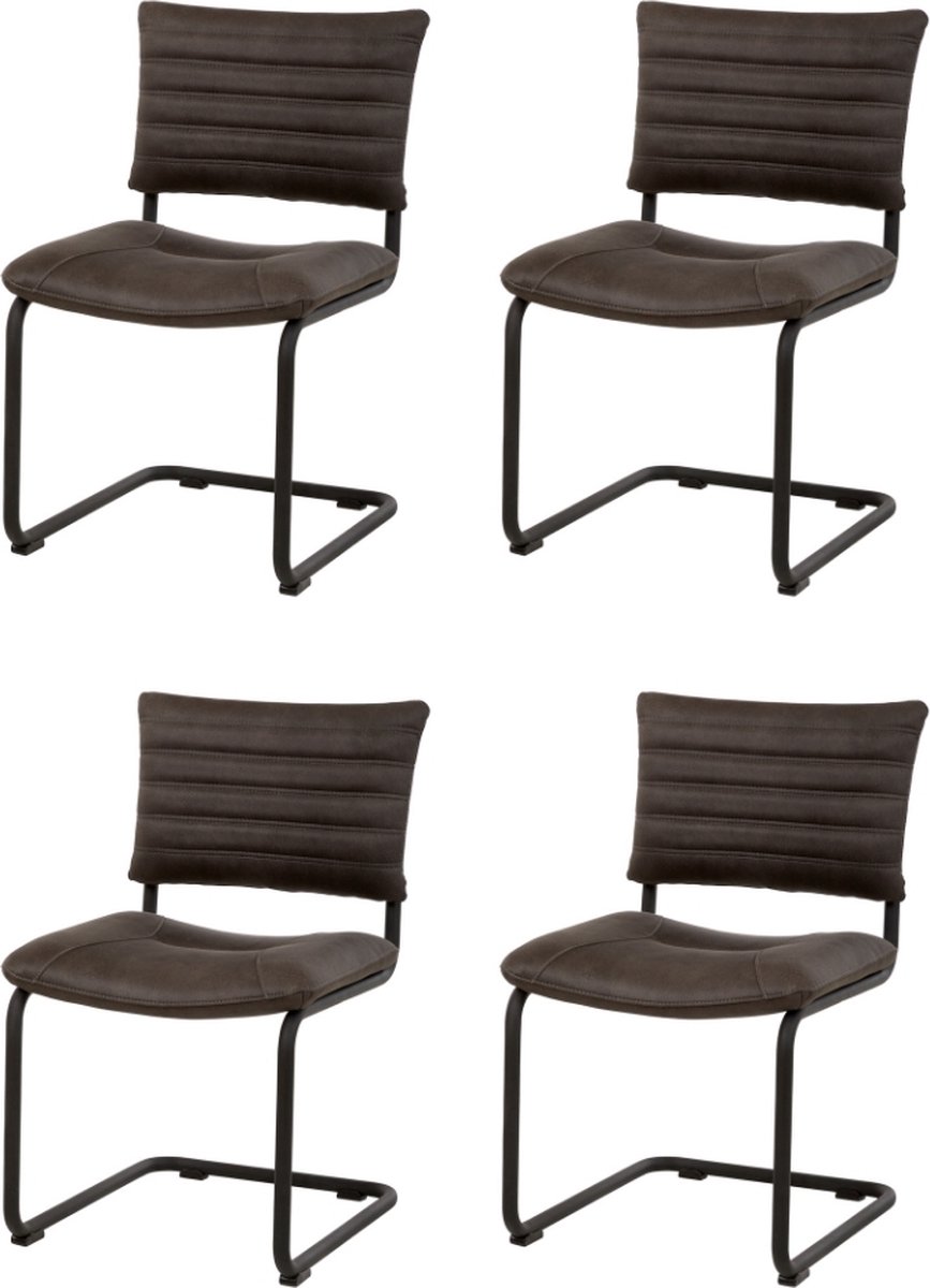 WAYS. – Klassieke eetkamerstoelen – Antraciet – Kunstleren design – Metalen poten – 4 stuks