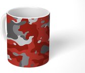Mok - Koffiemok - Rood met grijs camouflage patroon - Mokken - 350 ML - Beker - Koffiemokken - Theemok