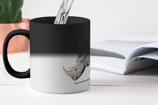 Mug magique - Photo sur tasses chaleureuses - Tasse à café - Rhinocéros - Animaux - Wit - Tasse Magic - Tasse - 350 ML - Tasse à thé - Décoration Sinterklaas - Cadeaux pour enfants - Chaussures cadeaux Sinterklaas