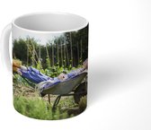 Mok - Vrouw in een kruiwagen in de tuin - 350 ML - Beker