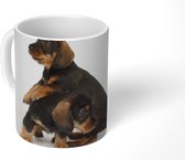 Mok - Koffiemok - Studio foto van twee lieve Teckels - Mokken - 350 ML - Beker - Koffiemokken - Theemok