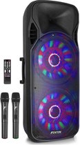 Party speaker - Fenton FT215LED mobiele geluidsinstallatie met Bluetooth, LED's, draadloze microfoons en accu - 1600W