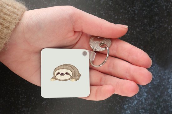 Porte-clés Illustration pour enfants Paresseux - Illustration pour enfants d'un paresseux endormi Porte-clés plastique - Porte-clés carré avec photo
