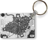 Porte-clés Cartes de la ville historique - Un plan de la ville historique en noir et blanc de la ville néerlandaise de Breda Porte-clés en plastique - Porte-clés rectangulaire avec photo
