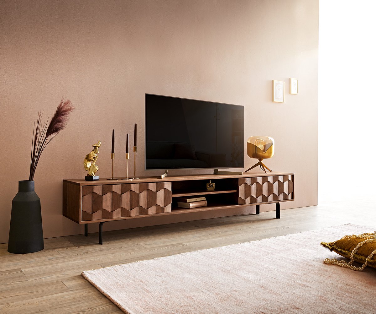 DELIFE Tv-meubel Fevo acacia bruin 200 cm 2 deuren L-pootjes lowboard