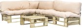 Decoways - 4-delige Loungeset pallet met zandkleurige kussens hout