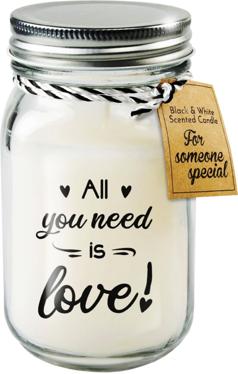 Paper dreams Black & White geurkaars - All you need is love Zwart wit