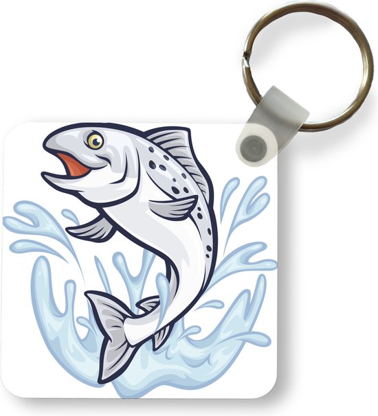 Sleutelhanger - Illustratie van een vis in het water - Plastic - Rond - Uitdeelcadeautjes