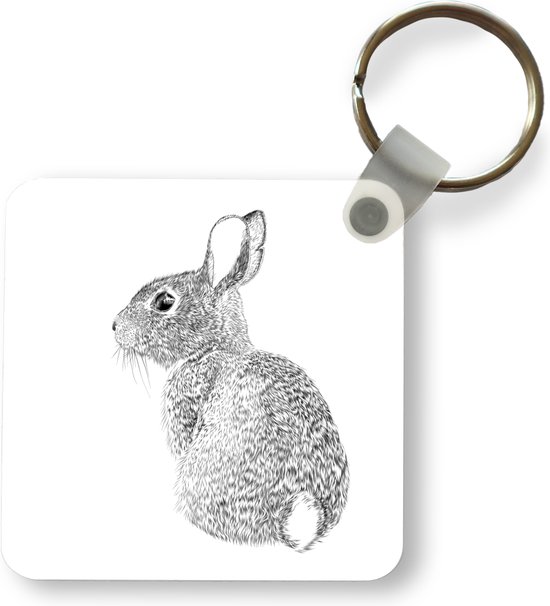 Porte-clés Illustration de lapin - Porte-clés lapin illustré réaliste en plastique - Porte-clés carré avec photo