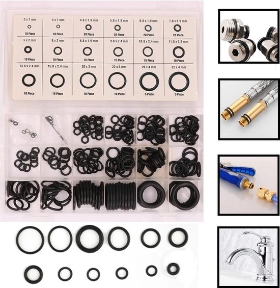 O-ringen set doos - Rubberen ringetjes - Afsluitringen - Intrilrubber - Metrisch - Assortiment - Sanitair rubber - Plumbing ring box