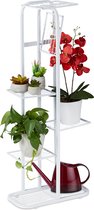 Relaxdays plantenrek metaal - 6 etages - plantentrap binnen en buiten - bloemenrek smal - wit