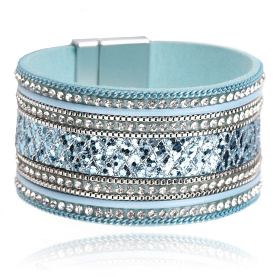 Blauwe brede dames armband met kristallen Bohemian stijl