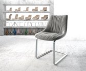 Gestoffeerde-stoel Elda-flex sledemodel vlak roestvrij staal fluweel grijs