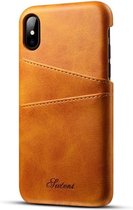 iPhone XR Pashouder Hoesje Leer - Telefoonhoesje van kunstleer met vakjes voor pasjes iPhone XR - Mobiq Leather Snap On Wallet hoesje iPhone XR tan brown