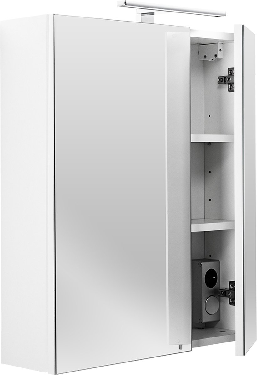 Spiegelkast badkamer met verlichting – 60 cm – met stopcontact – wit