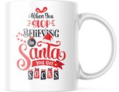 Kerst Mok met tekst: When You Stop Believing In Santa You Get Socks | Kerst Decoratie | Kerst Versiering | Grappige Cadeaus | Koffiemok | Koffiebeker | Theemok | Theebeker