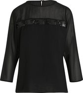Cassis - Female - Shirt in twee stoffen met lovertjes  - Zwart