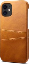 Mobiq - Leather Snap On Wallet iPhone 12 Mini Hoesje - Tan brown