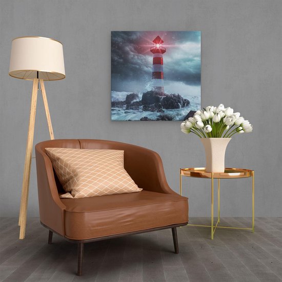 Artaza Canvas Schilderij Vuurtoren tijdens een Storm - 60x60 - Foto Op Canvas - Canvas Print