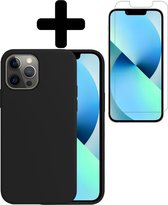 iPhone 13 Pro Max Hoesje Siliconen Case Hoes Met Screenprotector - iPhone 13 Pro Max Hoesje Cover Hoes Siliconen Met Screenprotector - Zwart