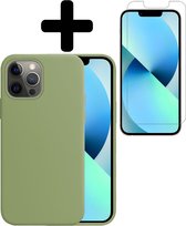 iPhone 13 Pro Max Hoesje Siliconen Case Hoes Met Screenprotector - iPhone 13 Pro Max Hoesje Cover Hoes Siliconen Met Screenprotector - Groen