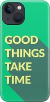 Apple iPhone 13 Mini Telefoonhoesje - Premium Hardcase Hoesje - Dun en stevig plastic - Met Quote - Good Things - Groen