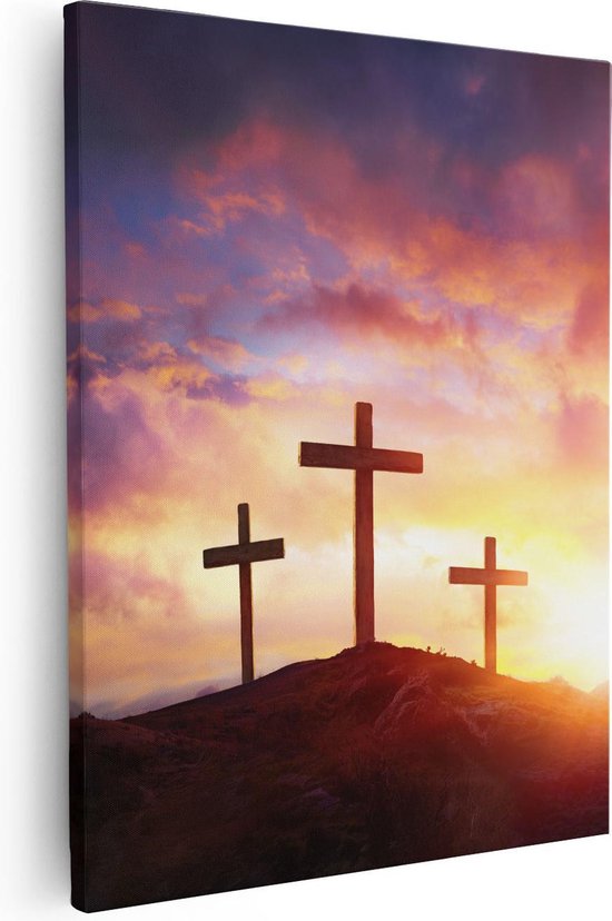 Artaza - Canvas Schilderij - Kruisiging van Jezus Christus - Drie Kruisen - 80x100 - Groot - Foto Op Canvas - Canvas Print