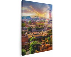 Artaza Canvas Schilderij Marrakech - 60x80 cm - Wanddecoratie Marokko - Muurdecoratie Skyline - Schilderijen Op Canvas Zonsondergang