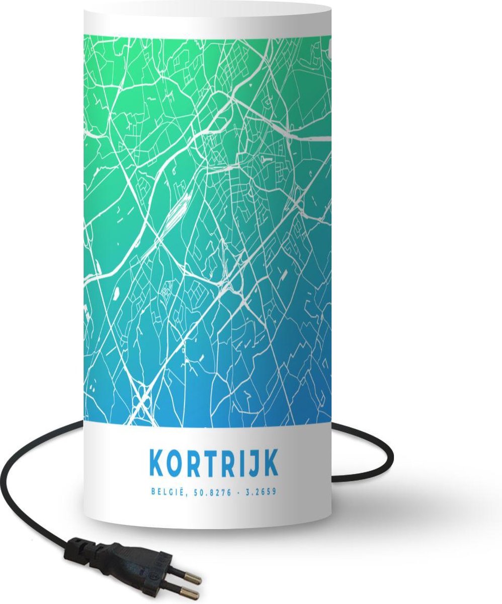 Lamp - Nachtlampje - Tafellamp slaapkamer - Stadskart - België - Kortrijk - Blauw - 33 cm hoog - Ø15.9 cm - Inclusief LED lamp