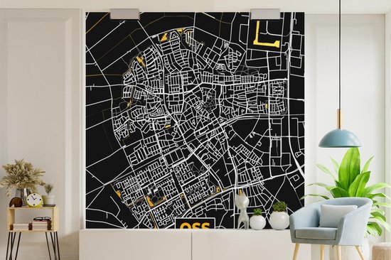 Behang - Fotobehang Kaart - Oss - Goud - Zwart - Breedte 220 cm x hoogte 220 cm