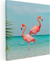 Artaza Canvas Schilderij Twee Flamingo's in het Water - 30x30 - Klein - Foto Op Canvas - Canvas Print