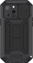 R-Just Sliding Camera Bescherming Waterdicht Hoesje met Standaard Geschikt voor Apple iPhone 13 Pro Zwart