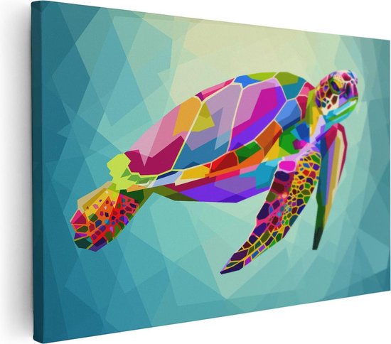 Artaza Canvas Schilderij Kleurrijke Schildpad in het Water - 120x80 - Groot - Foto Op Canvas - Wanddecoratie Woonkamer