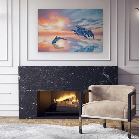 Artaza Peinture Sur Toile Groupe De Dauphins Sautant Hors De L' Water - 90x60 - Photo Sur Toile - Impression Sur Toile