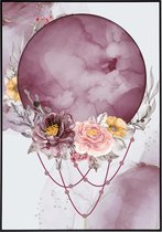 Poster illustratie van paarse volle maan en bloem - 40x50 cm