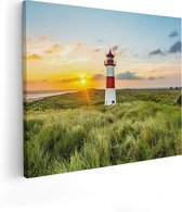 Artaza Canvas Schilderij Vuurtoren met Zonsopgang op een Eiland - 100x80 - Groot - Foto Op Canvas - Canvas Print