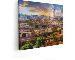 Artaza Canvas Schilderij Marrakech - 100x80 cm - Groot - Wanddecoratie Marokko - Muurdecoratie Skyline - Schilderijen Op Canvas Zonsondergang