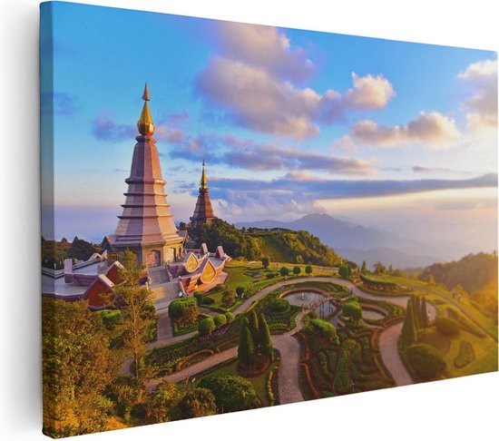 Artaza Canvas Schilderij Pagode Tempels in de Inthanon Berg in Thailand - 30x20 - Klein - Foto Op Canvas - Canvas Print